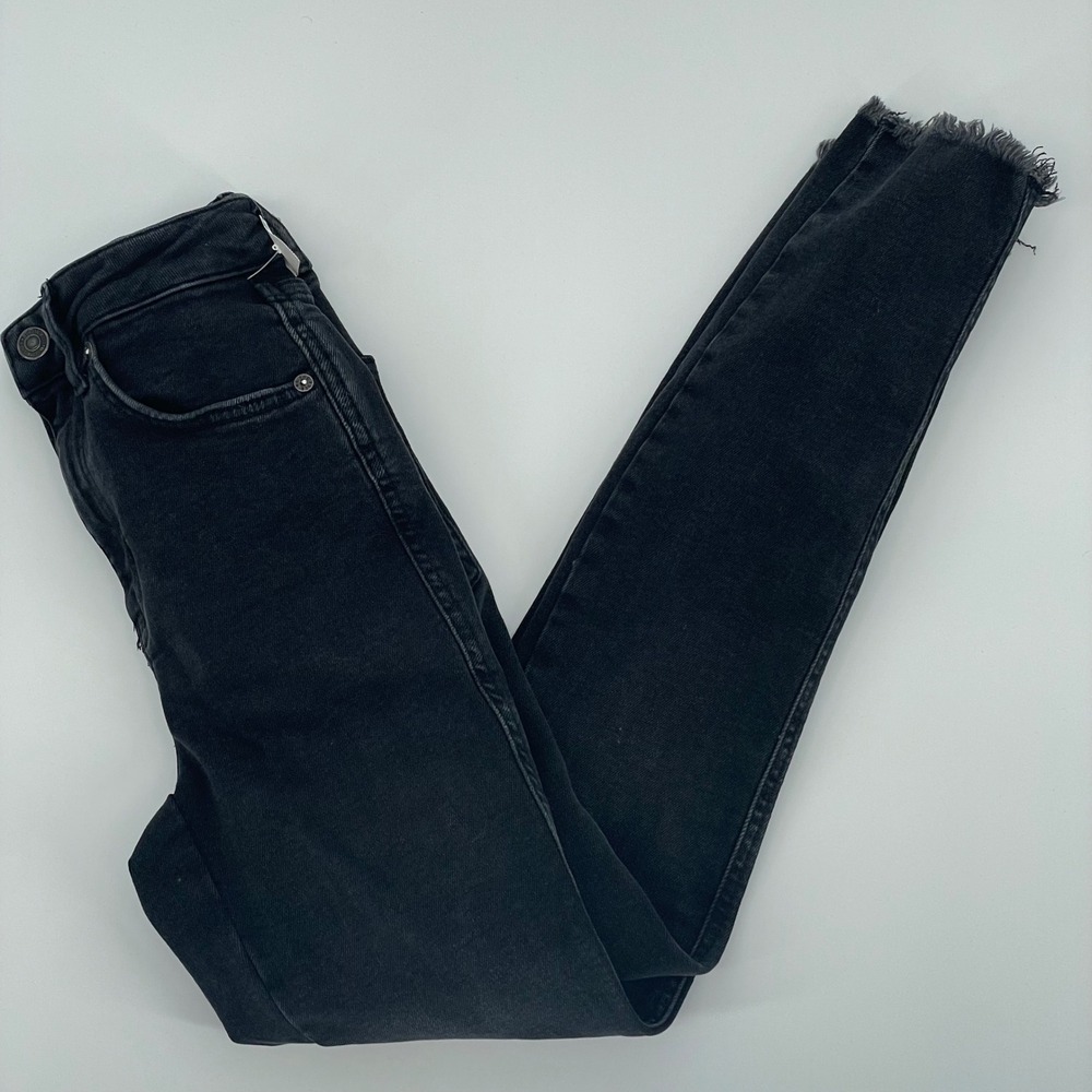 Free People Black High Rise Frayed Hem Skinny Jeans Womens Size 26